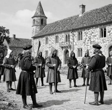 Knight in armor adjusting helmet in dark setting