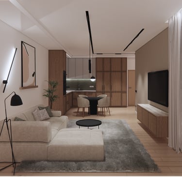a living room with a couch and a television