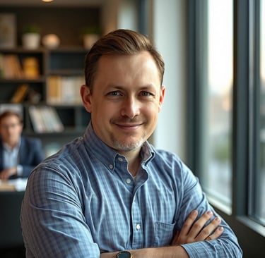 a man in a blue shirt and a man in a blue shirt