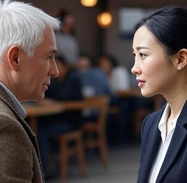 a man and woman sitting in a restaurant