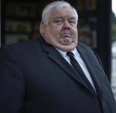 a man in a suit and tie is standing in front of a doorway