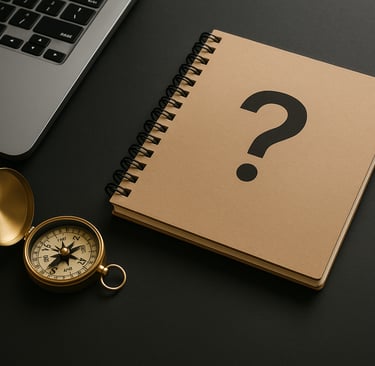 a notebook with a question mark mark on it