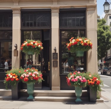 hanging flower baskets outside luxury LA florist