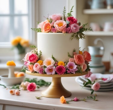 decorating a cake with flowers