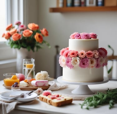 beautiful white cake decorated with pink flowers