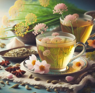 herbal tea in glass teacups with pink flowers