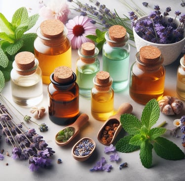 various colored liquids in glass jars