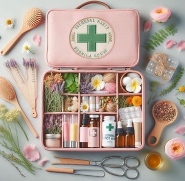 a pink medical kit with a pink case and a wooden spoon