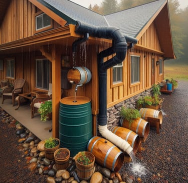a well maintained house with rainwater harvesting