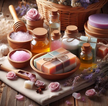 a variety of soap bars soap-making ingredients