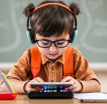 a young boy wearing headphones