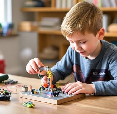a young boy is playing with a toy