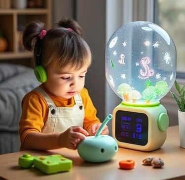a young child playing with a clock