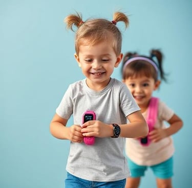 a young girl is playing with a cell phone