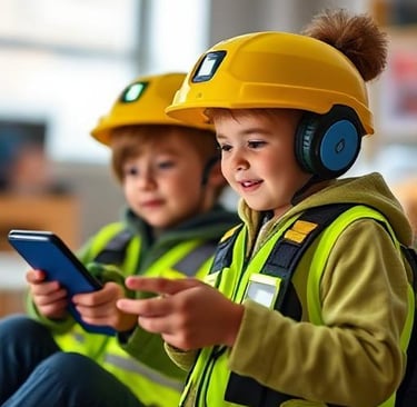 two children wearing safety gear