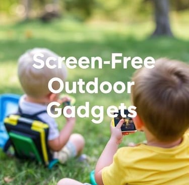 two children sitting on a lawn with gadgets