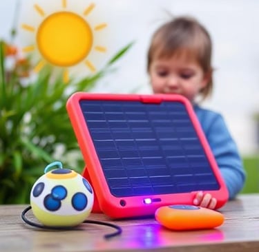 a little boy playing with a solar powered toy