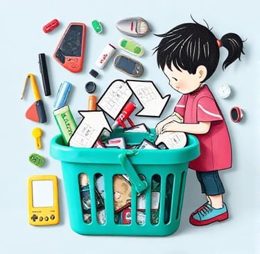 a girl with a basket of school supplies