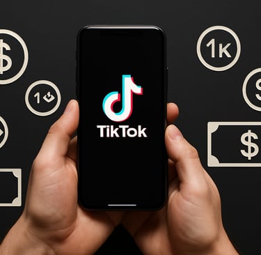 mãos-segurando-celular-mostrando-a-tela-TikTok-ícones-dinheiro-visualizações
