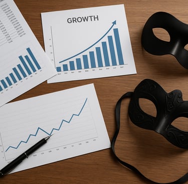 mesa-executiva-vista-de-cima-relatórios-financeiros-gráficos-crescimento-máscaras-elegantes-espalhad
