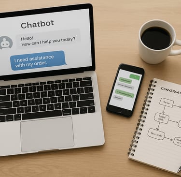 Mesa-trabalho-vista-cima-notebook-aberto-mostrando-painel-chatbot