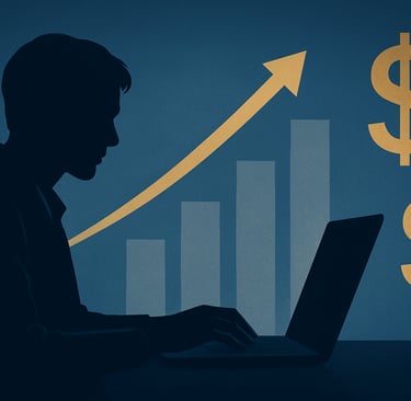 Silhueta-pessoa-trabalhando-computador-gráficos-crescimento-símbolos-dólar