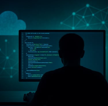 Tela-computador-mostrando-código-programação-silhueta-trabalhando