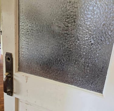Lawyer's office door with restored vintage Sargent locks, internal compartments rebuilt and locks reinstalled