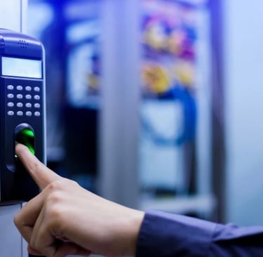 A hand on a Digitial security system representing Jack’s Locksmith trusted access control lock services in Nebo, NC