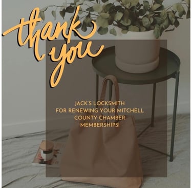 Jack's Locksmith renewal of Mitchell County Chamber of Commerce membership