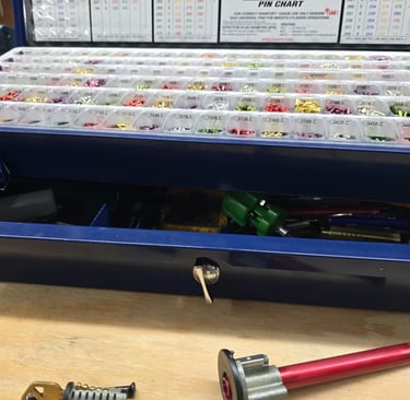 Close up of pins in a door knob representing residential and commercial rekey services of Swannanoa