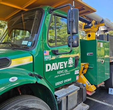 Green Davey utility service truck after key made in Spruce Pine, NC