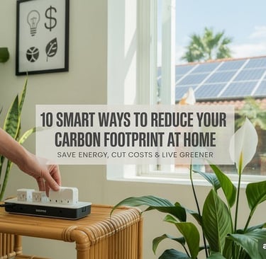 Eco-friendly home interior featuring indoor plants, bamboo furniture, energy-efficient appliances, a