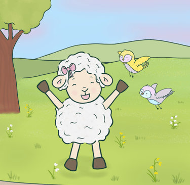 Happy sheep and bird illustration. Showing joy and happiness