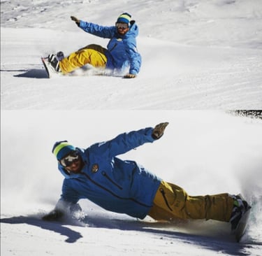 curva backside e curva frontside con lo snowboard