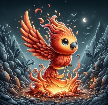 Free graphic from Pixaby of a baby phoenix rising from the ashes.