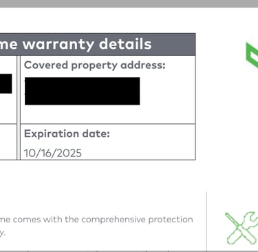 A copy of the Cinch warranty contract with personal information redacted.