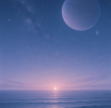 Imagem da mensagem final, um planeta com um fundo harmônico de sua estrela