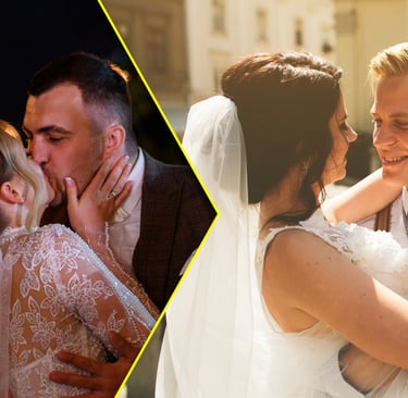 Comparativo dos looks de maquiagem e cabelo para casamento de dia e casamento à noite, no We Hall Beauty em Bauru.