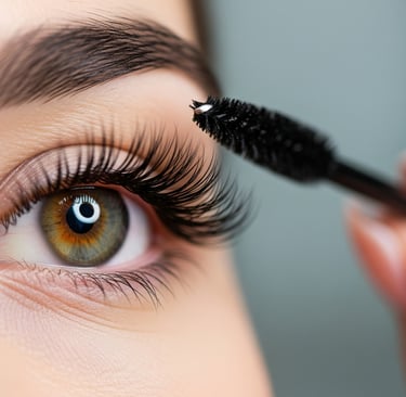 Close-up de um olhar feminino com alongamento de cílios bem cuidado em Bauru.