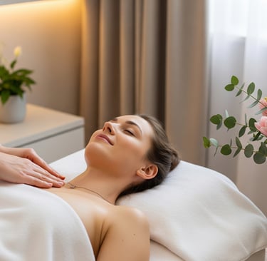 Mulher recebendo massagem detox de drenagem linfática em spa de luxo em Bauru.