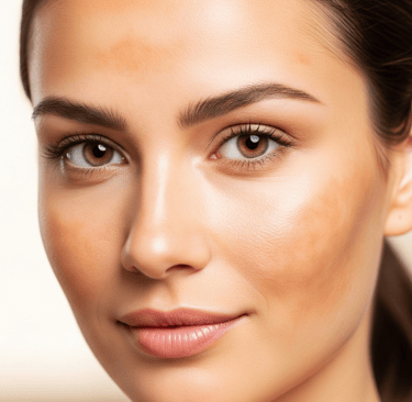 Pele feminina com melasma sendo cuidada, transmitindo saúde e confiança.