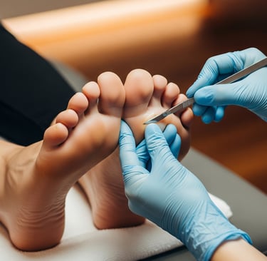 Podóloga profissional tratando calos doloridos em cliente no salão de beleza premium em Bauru