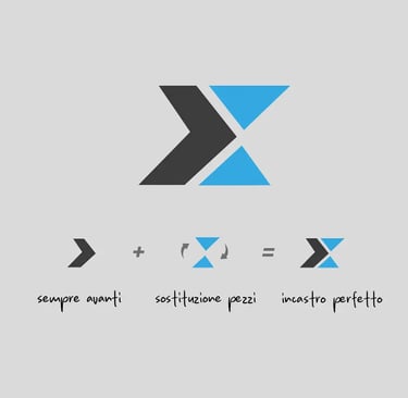 Costruzione del logo Hulemex con simboli azienda in evoluzione, sostituzione pezzi .