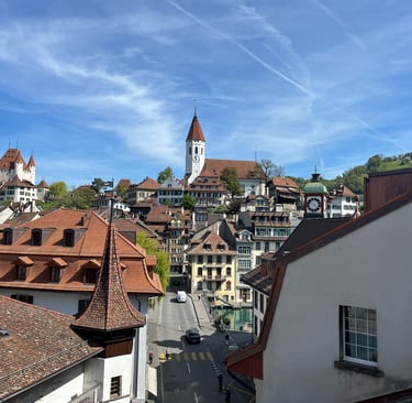 A view of Thun Castle and Church from the old town of Thun Switzerland