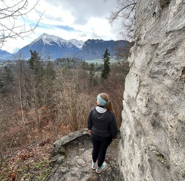 A view of Niesen from the wall of Strattligburg Castle in Thun Switzerland