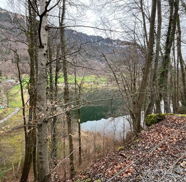 A view of Burgseeli in Goldswil Switzerland reflecting the mountains