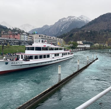 Motor Vessel Beatus loading passengers next to Interlaken West train station