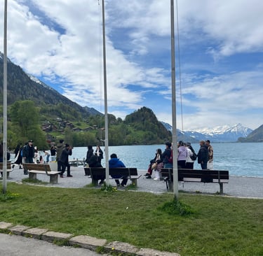 Crowds taking pictures in Iseltwald Switzerland