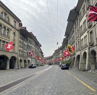 Looking up the main street in the city of Bern Switzerland